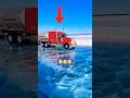 Trucks driving through frozen lakes