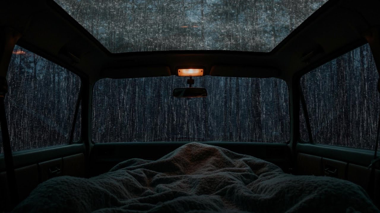 Rain Sounds & Thunder on Cozy Car ⛈️ Deep Sleep ASMR, Peaceful Ambience, Meditation & Stress Relief