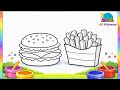 Burger &amp; Fries Coloring for Kids 🍔🍟 Learn Colors Fun Drawing 🎨🌈