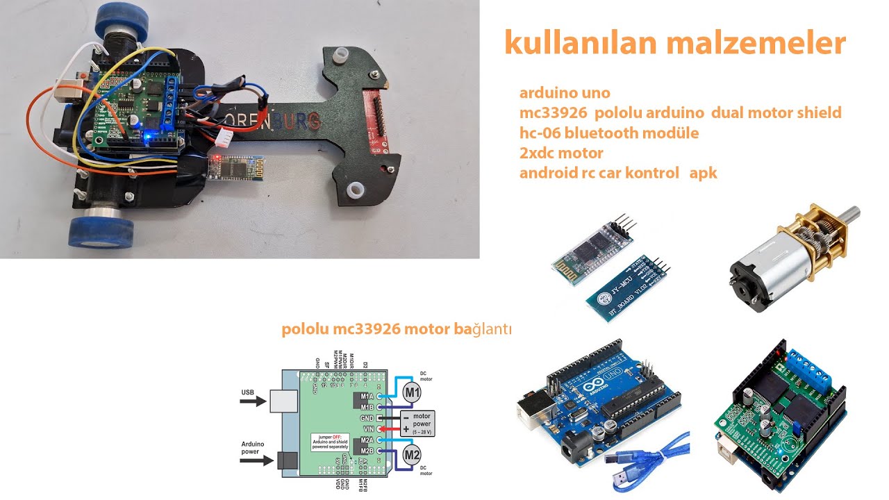 DIY Arduino Bluetooth Controlled Car with Pololu mc33926 motor driver shield 