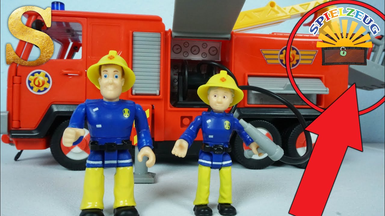 JUPITER DELUXE Feuerwehrmann Sam mit EXTRA FIGUR Penny - Wasser Spritz Funktion Feuerwehr Auto