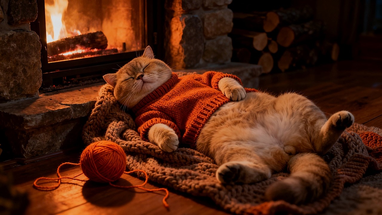 😺 Уютный кот у 🔥 камина ASMR Sounds для глубокого сна