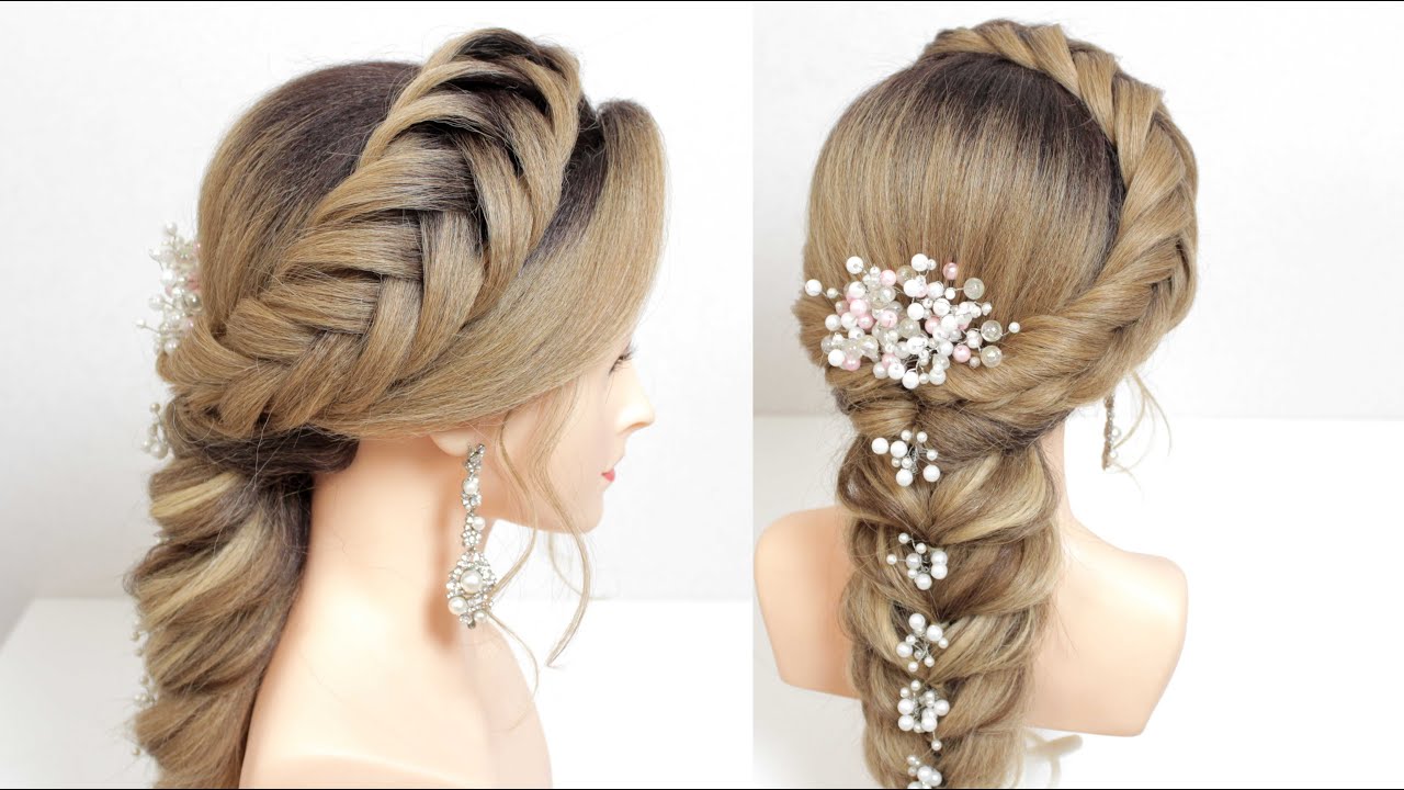 Easy hairstyle for long. Bridal hairstyle tutorial.