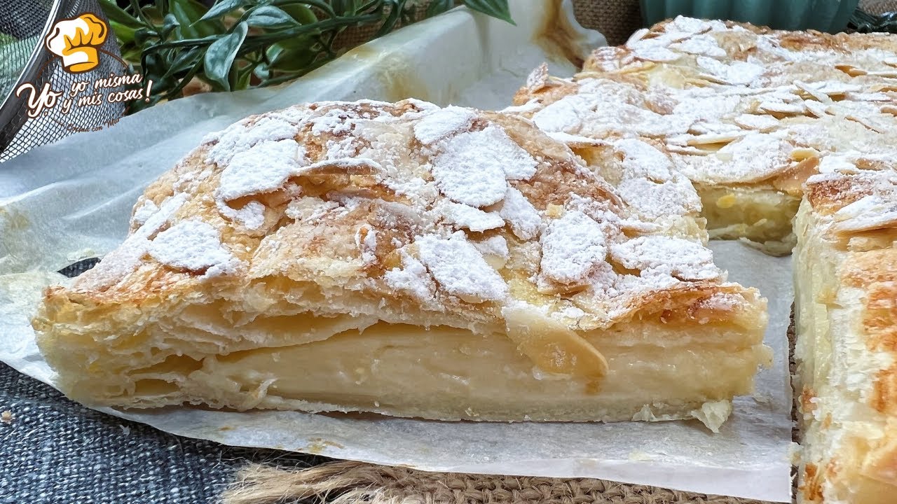 POSTRE FACIL es esta Torta de Hojaldre con almendras y crema