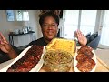 SOUL FOOD MEAL MAC N CHEESE BAKED CHICKEN RIBS FRESH STRING BEANS ASMR COOKING SOUNDS