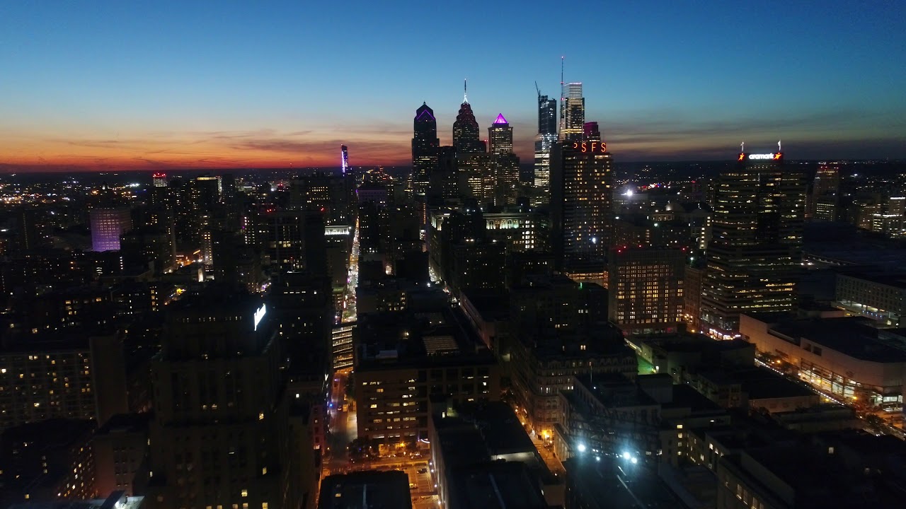 Aerial Drone  Video of Center City Philadelphia at Night