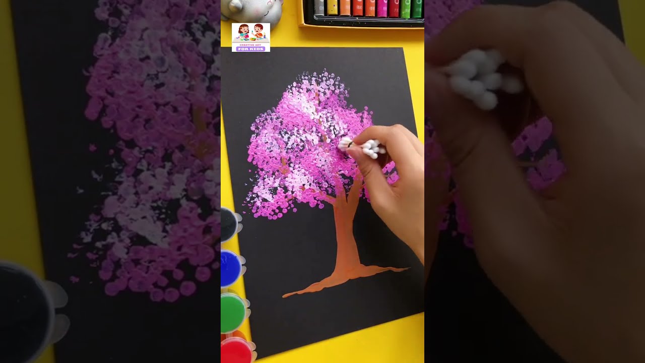 Cherry blossom trees. Creative art for kids. 