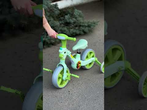 Дитячий двоколісний велосипед-трансформер-велобіг 2в1 Best Trike JM-0711-6 Зелений, колеса 10 дюймів, з музикою та підсвіткою, видео 1