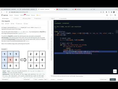 leetcode 733. Flood Fill -  traversal in recursion format