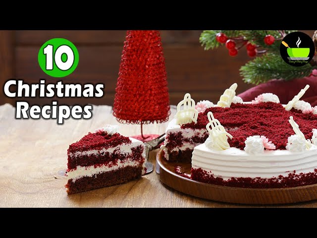 10 Easy Christmas Cake Recipe | Red Velvet Christmas Cake | Quick & Easy Cake Recipe | No Oven Cake | She Cooks