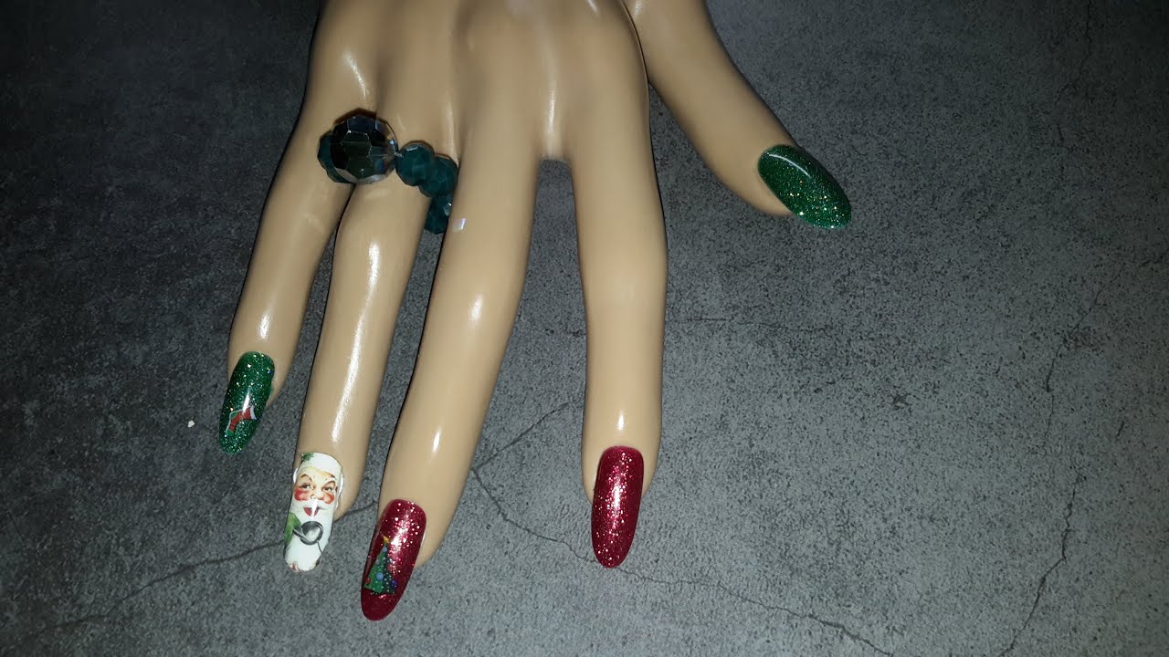 Glitter Red and green Christmas nails - nail art