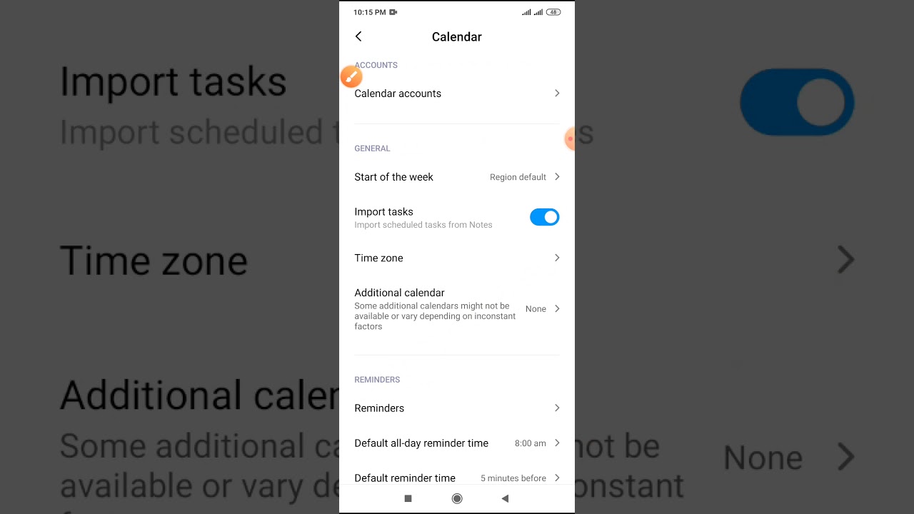 Sydney country Canberra calendar time zone setting on Xiaomi