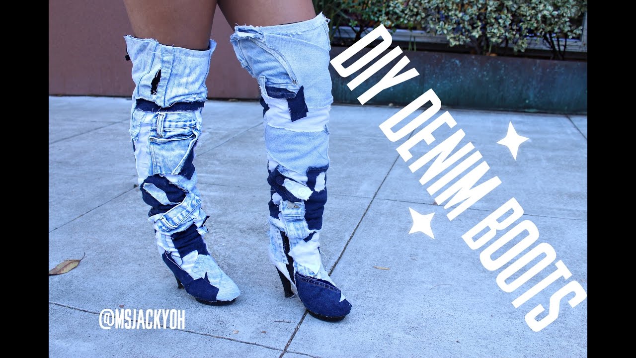 DENIM KNEE HIGH BOOTS! DIY, SUPER EASY! - YouTube