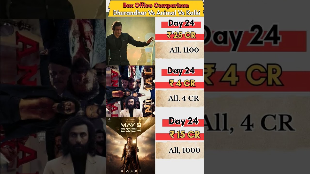 Dhurandhar Vs Animal Vs Kalki Day 24😱 Box Office Comparison 