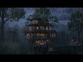 Cozy Treehouse in Heavy Rain 🌲 Relaxing Night Sounds & Warm Lights