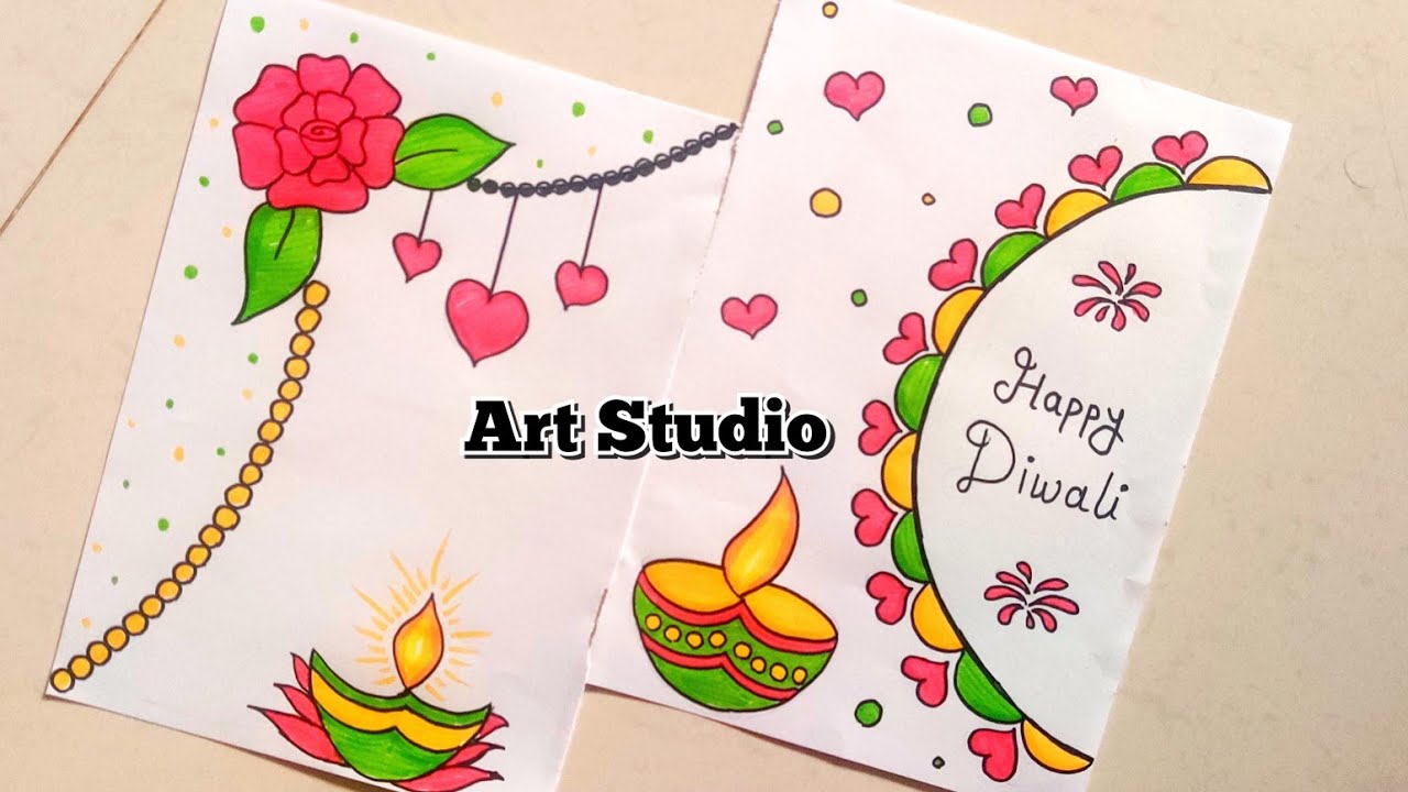 Diwali Card Drawing/Diwali Book Decoration/Project work designs ...