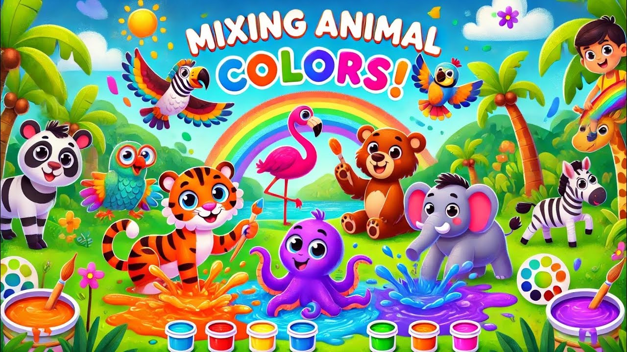 Mixing Animal Colors! 🎨 Fun Color Song for Kids with Tigers, Parrots  nursery rhymes in english