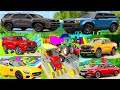 Four Trucks Transporting cars with Flatbed Trailers | Cars vs Speedbump vs Train vs Pothole #000