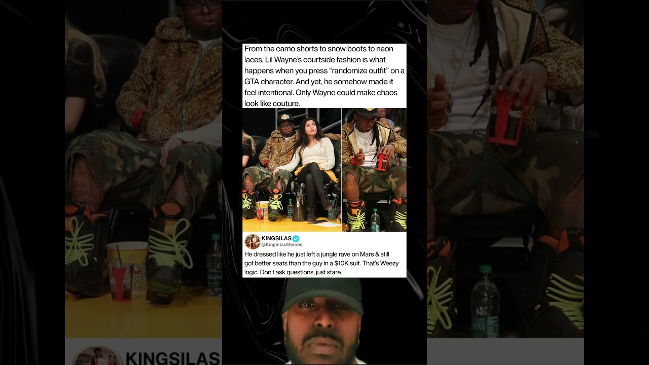 Lil Wayne's courtside fashion is what happens when you press "randomize outfit" on a GTA character.
