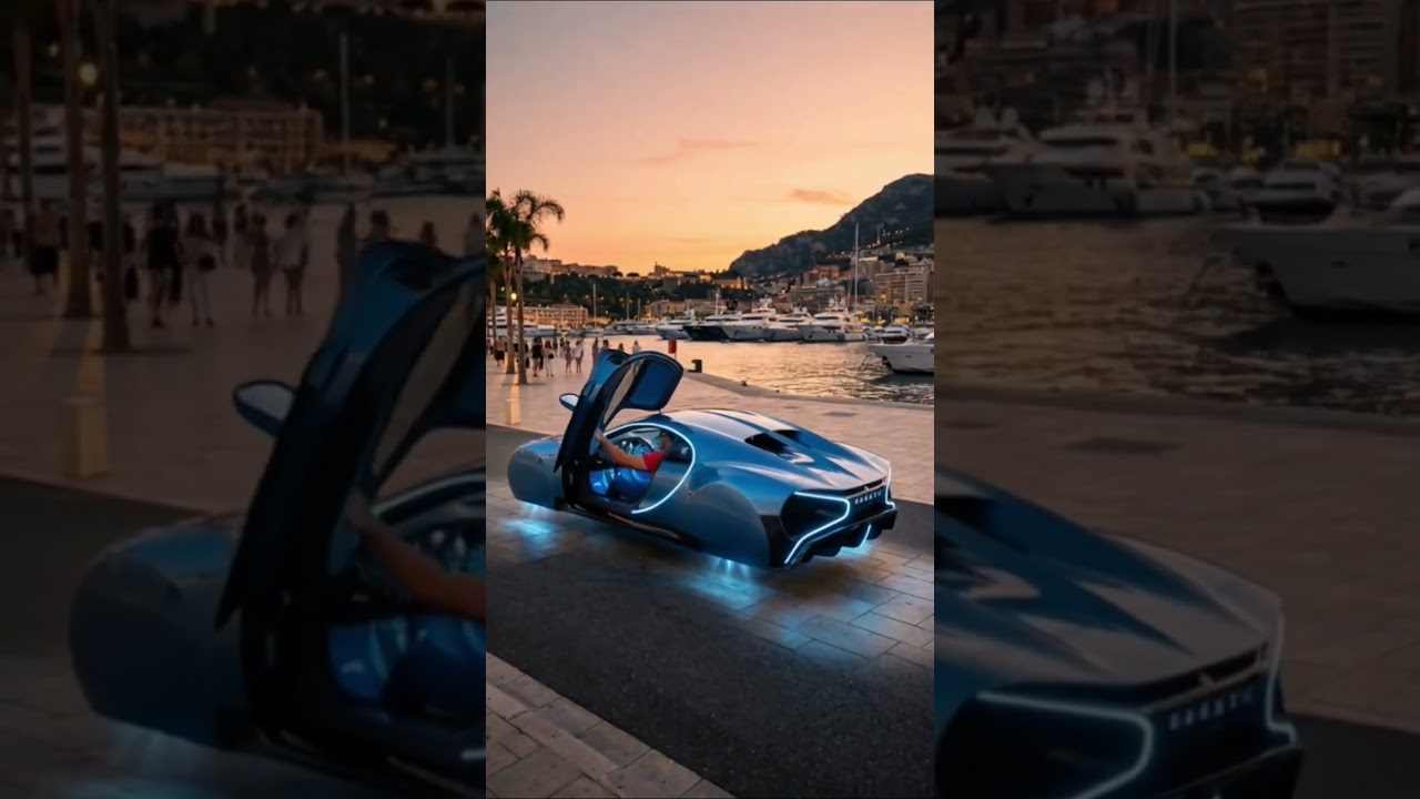 Sapphire Blue Bugatti Flying Over Monaco 😱 The Future of Luxury#youtubeshorts #luxurycars #viral