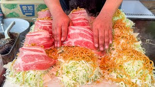 japanese street food - hiroshima style okonomiyaki 広島焼き - YouTube