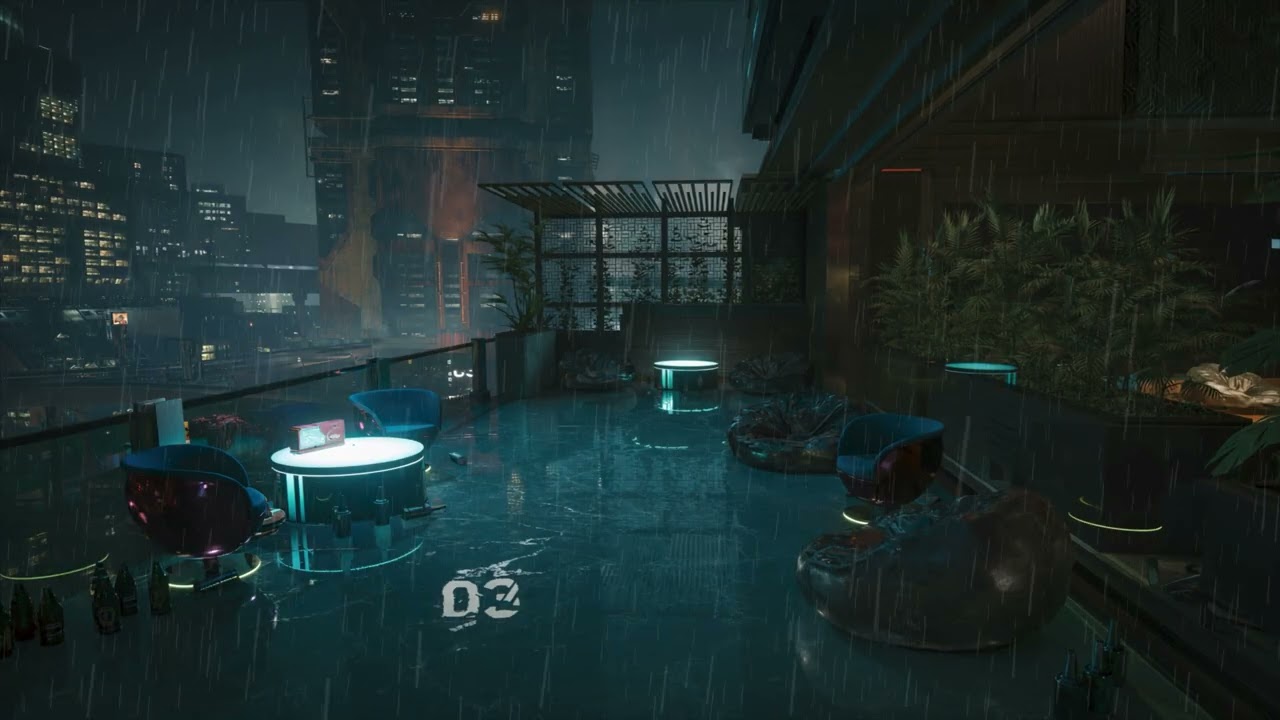 Studio Landen Cyberpunk 2077 Rain _ Night City _Ambient for Study and Sleep
