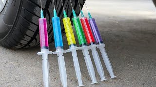 Experiment Car vs Syringes, Toy, Play doh, Slime, balloons | Crushing Crunchy \& Soft Things by Car