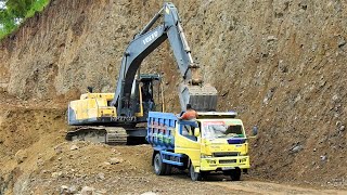 Entrance Construction - Excavator Trucks Digging Dirt