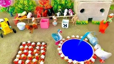 DIY mini farm model with goldfish aquarium | cowshed - animals barn | pear garden grow #35