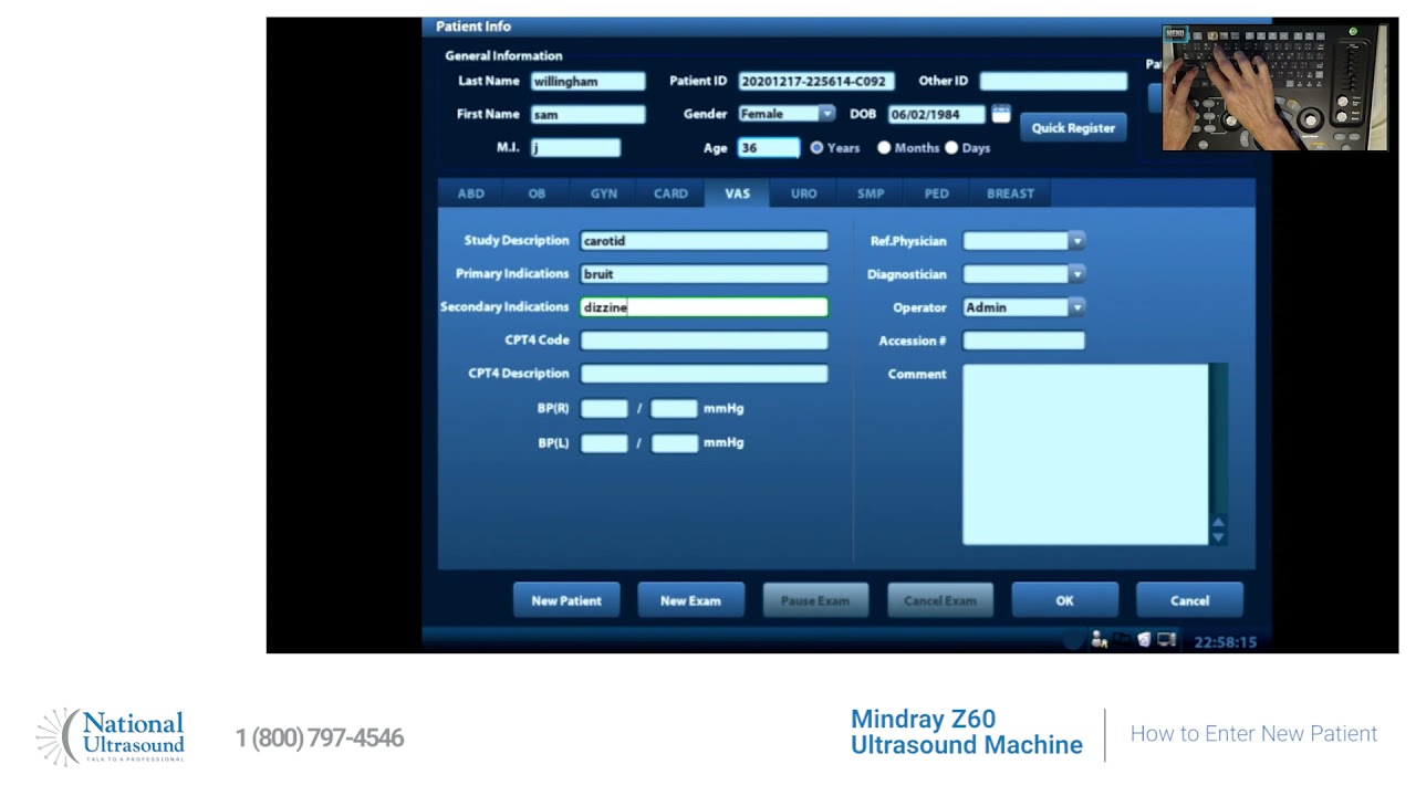 How to enter new patient on Mindray Z60