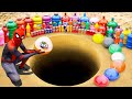 Spiderman & Big Toothpaste Eruption from Big Balloons of Orbeez, Fanta, Mtn Dew, Coca Cola vs Mentos