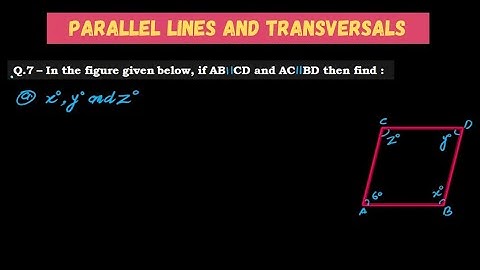 In the figure given, if AB || CD and AC || BD then find x°, y° and z° | Transversals | parallel |