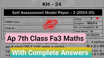 💯real Ap 7th class maths new pattern self assessment 3 model paper 2025|7th Fa3 maths paper 2025