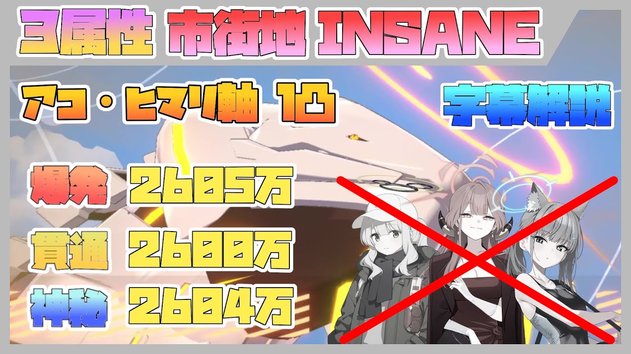 水着シロコなし】大決戦 市街地 3属性 ビナー Insane 2605万 / 2600万