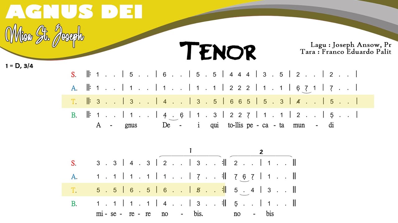 Agnus Dei Misa St. Joseph | TENOR | Not Angka