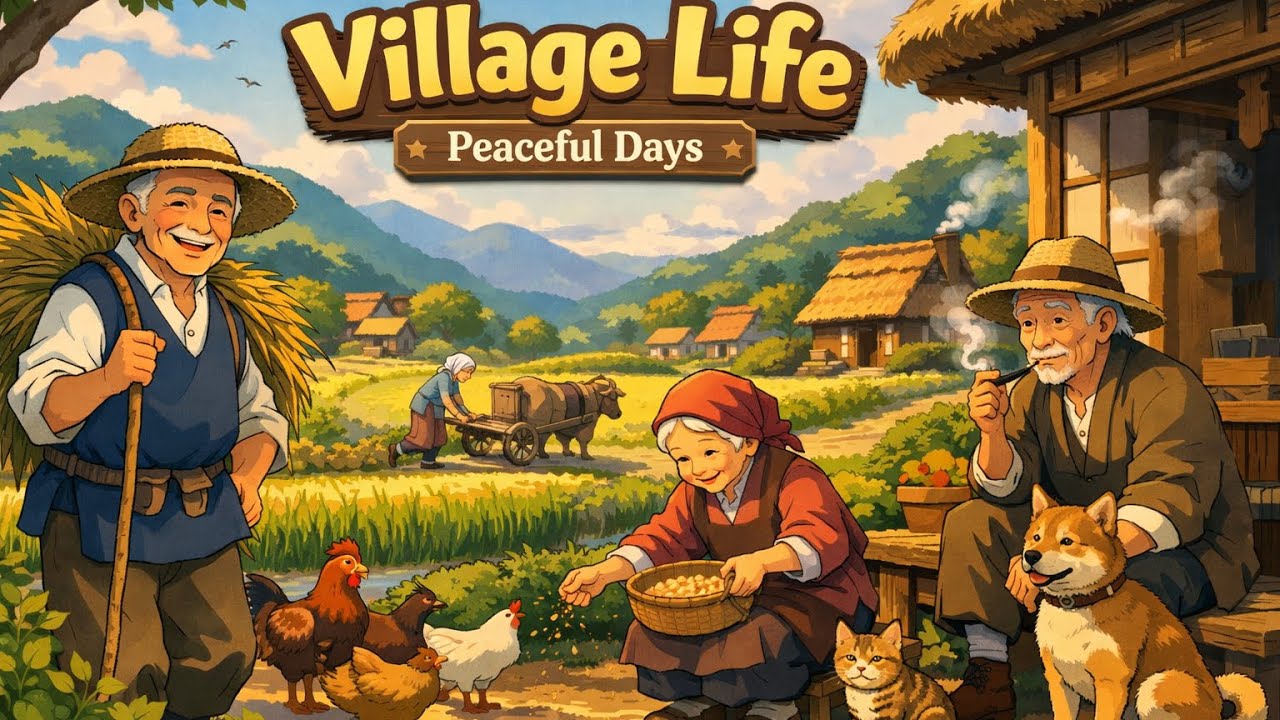 Peaceful Village Life Routine 🌾 | Elderly People, Animals & Fields | Ghibli-Style Animation