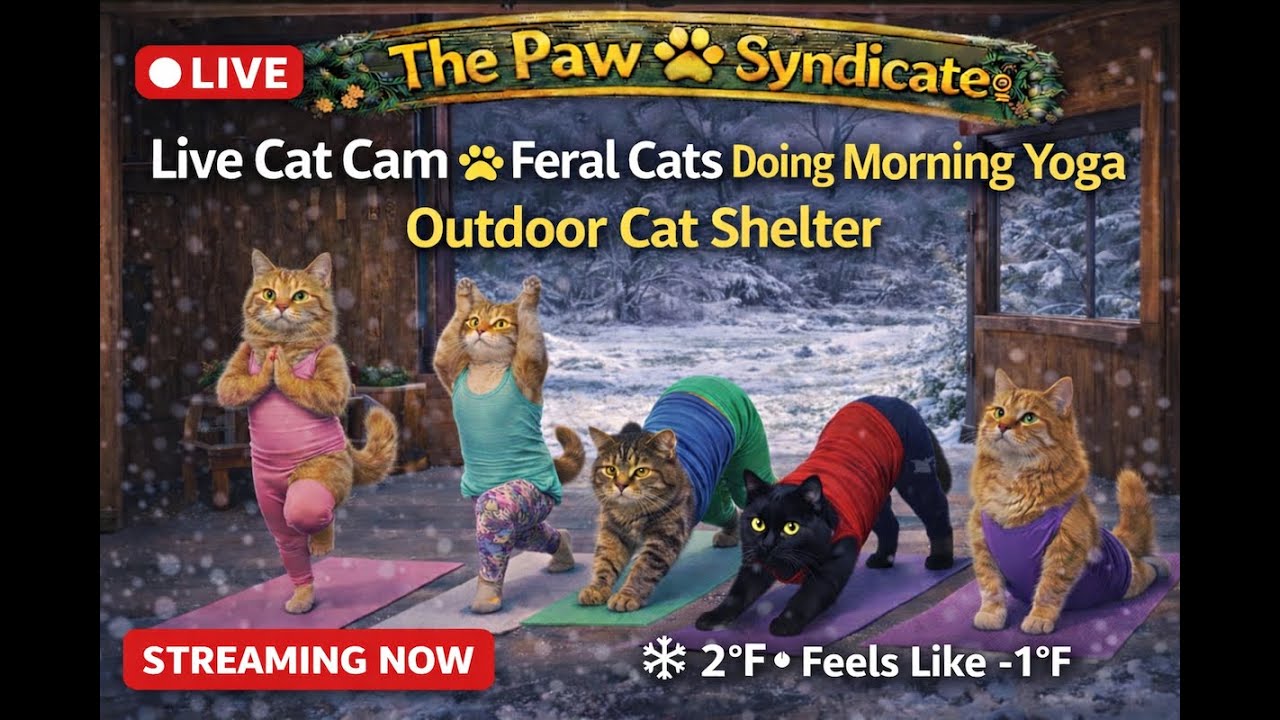 Live Cat Cam 🐾 Cold Morning Yoga with Feral Cats | Cozy Sanctuary Cam