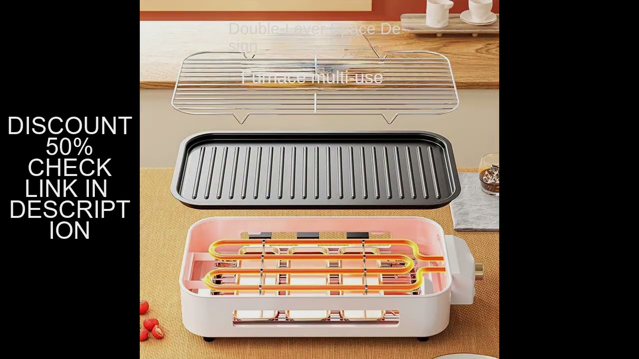 Electric Smoke-free Indoor Barbecue Grill, Non Stick Cooking, Detachable Board, Adjustable Temperatu