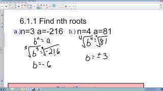6.1 Evaluate nth Roots and Use Rational Exponents