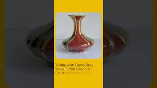 Vintage Art Deco Drip Vase in Red Green & Gold 6.5" Hand Made 19" Circumference