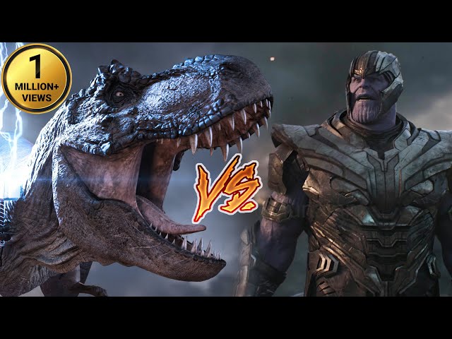 T-Rex VS Thanos | Jurassic World Dinosaur Fan Marvel Movie class=