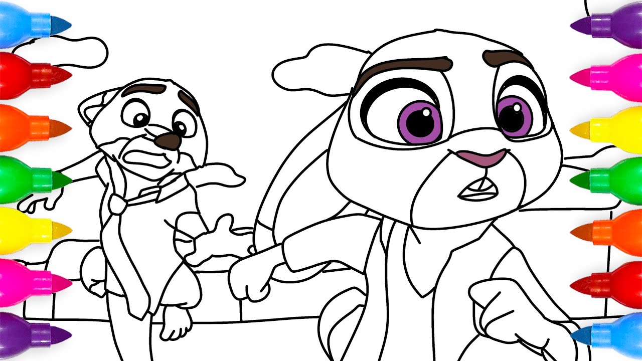 Zootopia 2 Nick & Judy Are Chasing Gary Coloring Page