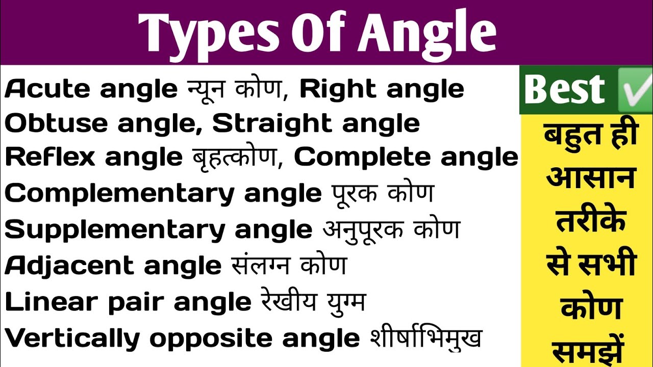Types Of Angles In Hindi And English L Diffe Angle Ke Prakar You