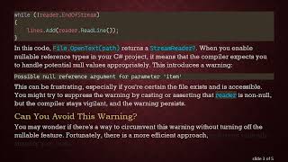 How to Get File.OpenText to Return a Non-Nullable StreamReader in C#