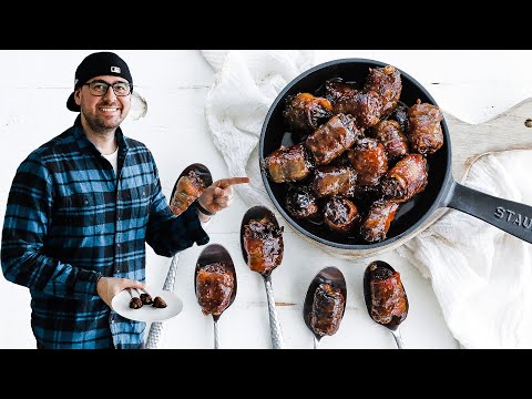 Bacon Wrapped Dates with Bourbon Caramel Sauce