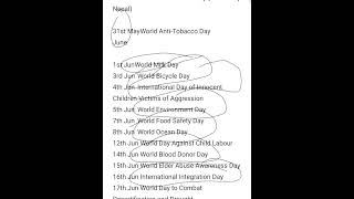 Day events january to December importants for all competitive exam #forestguard #jkpsiexam #exam 