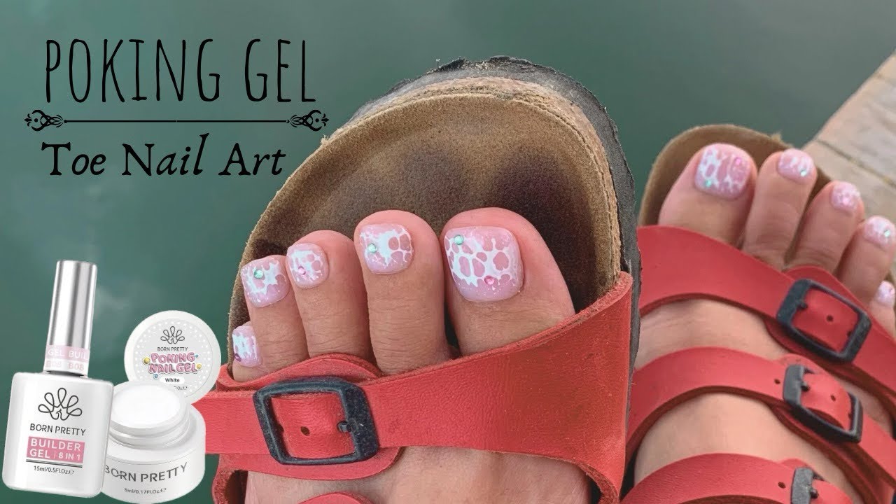 Simple Poking Gel Toenail Art 𖥧𖤣 ﾟ｡⋆👣 Easy Jelly Builder Gel Design for Beginners