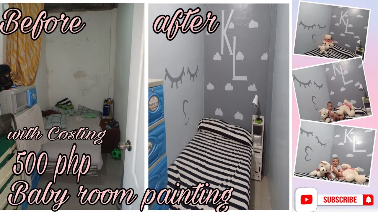 DIY Baby room painting with costing 500 PESOS budget Simple Gray
