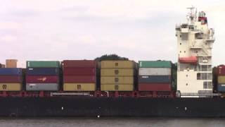 Container Ship SCI MUMBAI departing Hamburg, Germany on Elbe River (June 17, 2015)