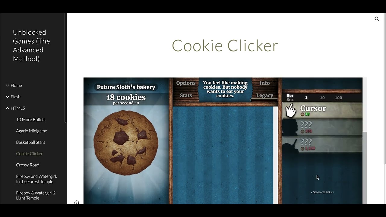I used the cookie clicker hack on unblocked games (the advanced